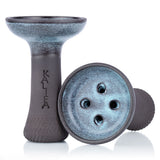 Kalifa Classic Larimar vortex waterpijp tabakskop in zwart-lichtblauw design, handgemaakt in Duitsland, 4-gaten flat vortex systeem, ca. 12 cm hoog