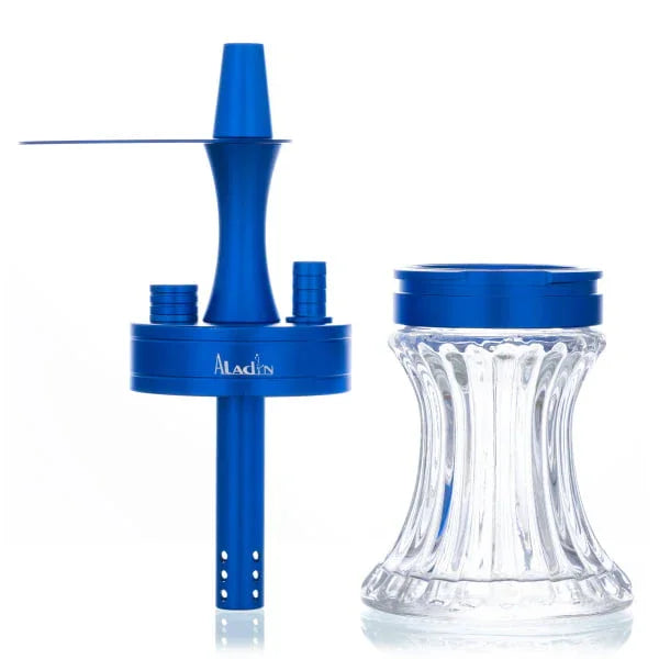 Aladin 2 Go Alu handgeblazen vaas blauw - transparante waterpijp vaas