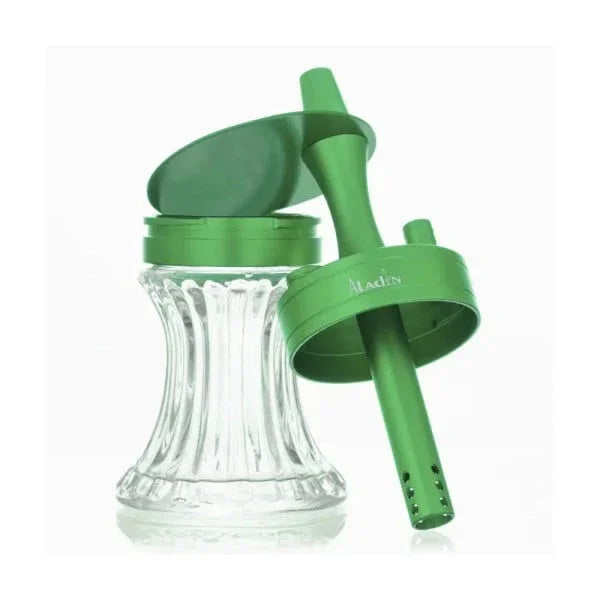 Aladin 2 Go Alu shisha groen - handgeblazen glazen vaas met aluminium bovenstuk