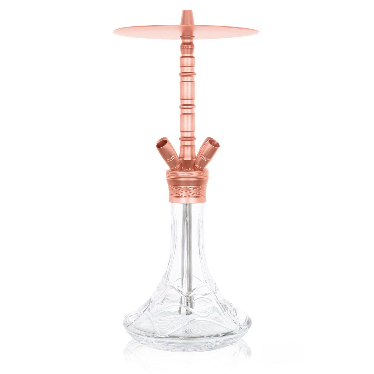 Aladin Alux 7 Copper shisha met glazen vaas en koperkleurige rookzuil - zijaanzicht compleet model