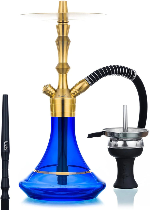 Aladin MVP 360 Limited Edition Gold blauw - complete waterpijp van vergulde roestvrij staal