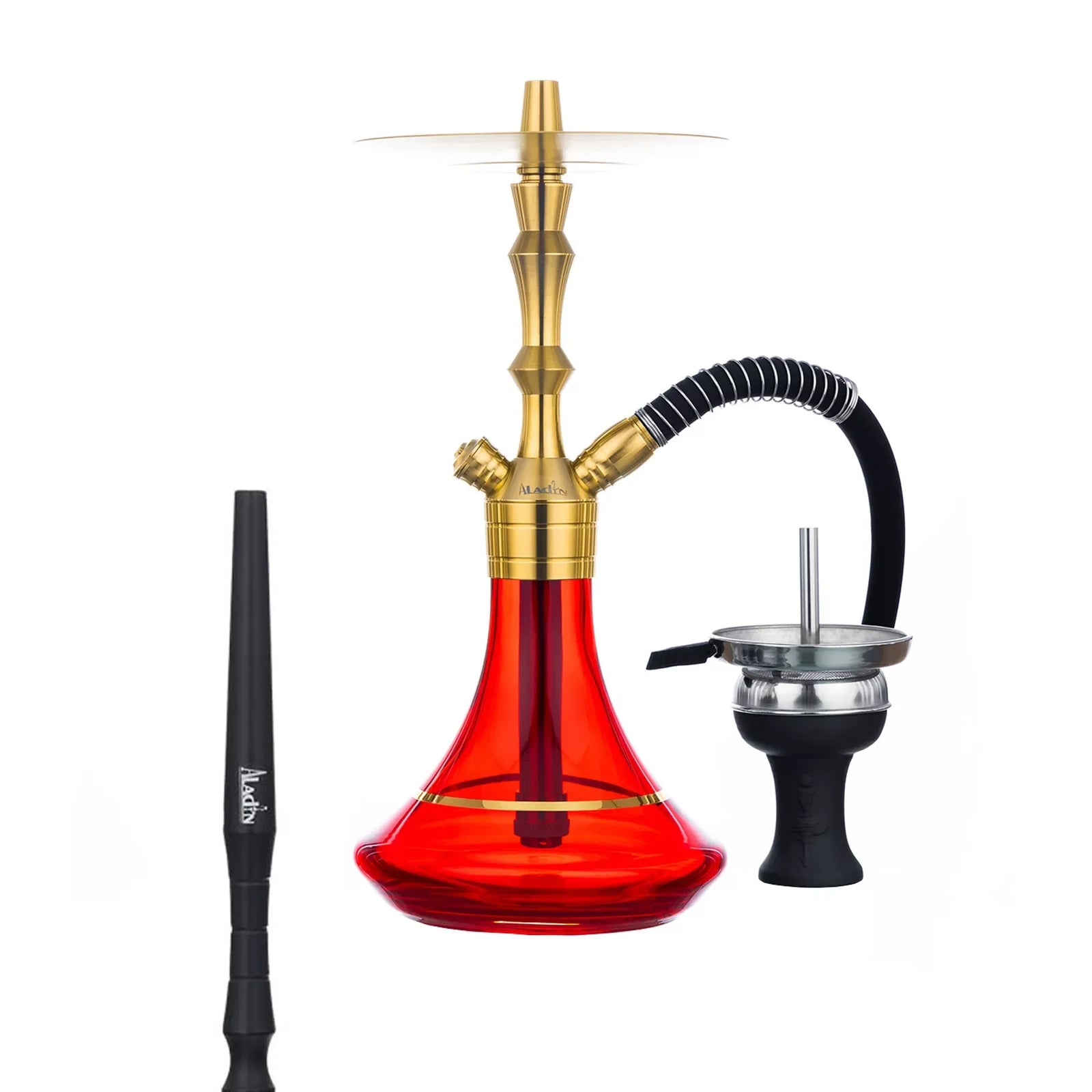 Aladin WEP 360 Red Gold compacte waterpijp van 36 cm met rood-gouden afwerking en kliksysteem