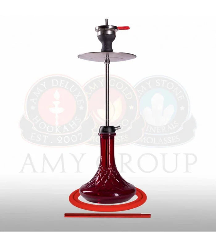 Amy Deluxe 007.01 Unio waterpijp in rood met gegraveerde glazen vaas