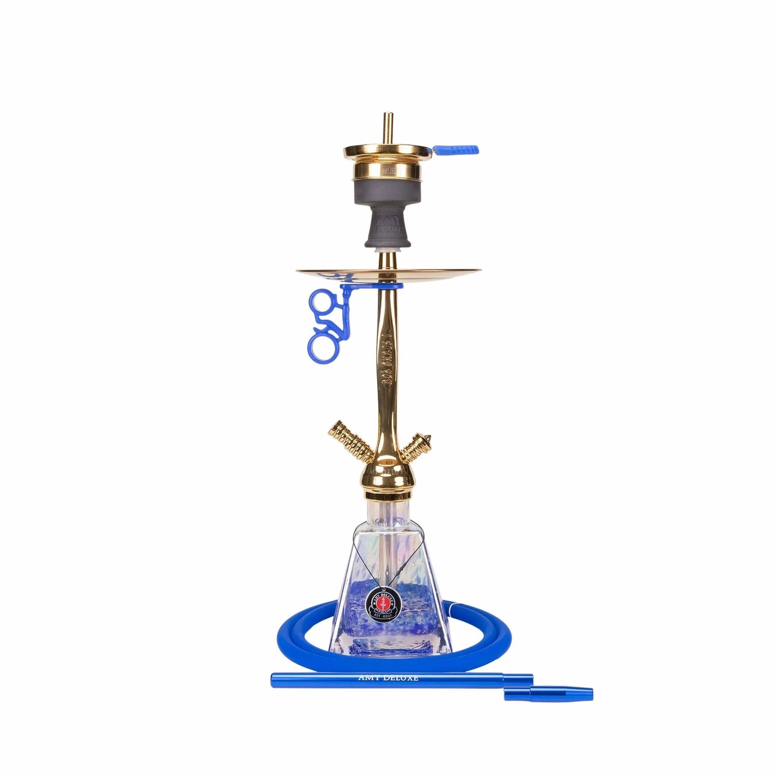 Amy Deluxe 038 I Need You gouden waterpijp in het blauw - complete shisha set met siliconen slang