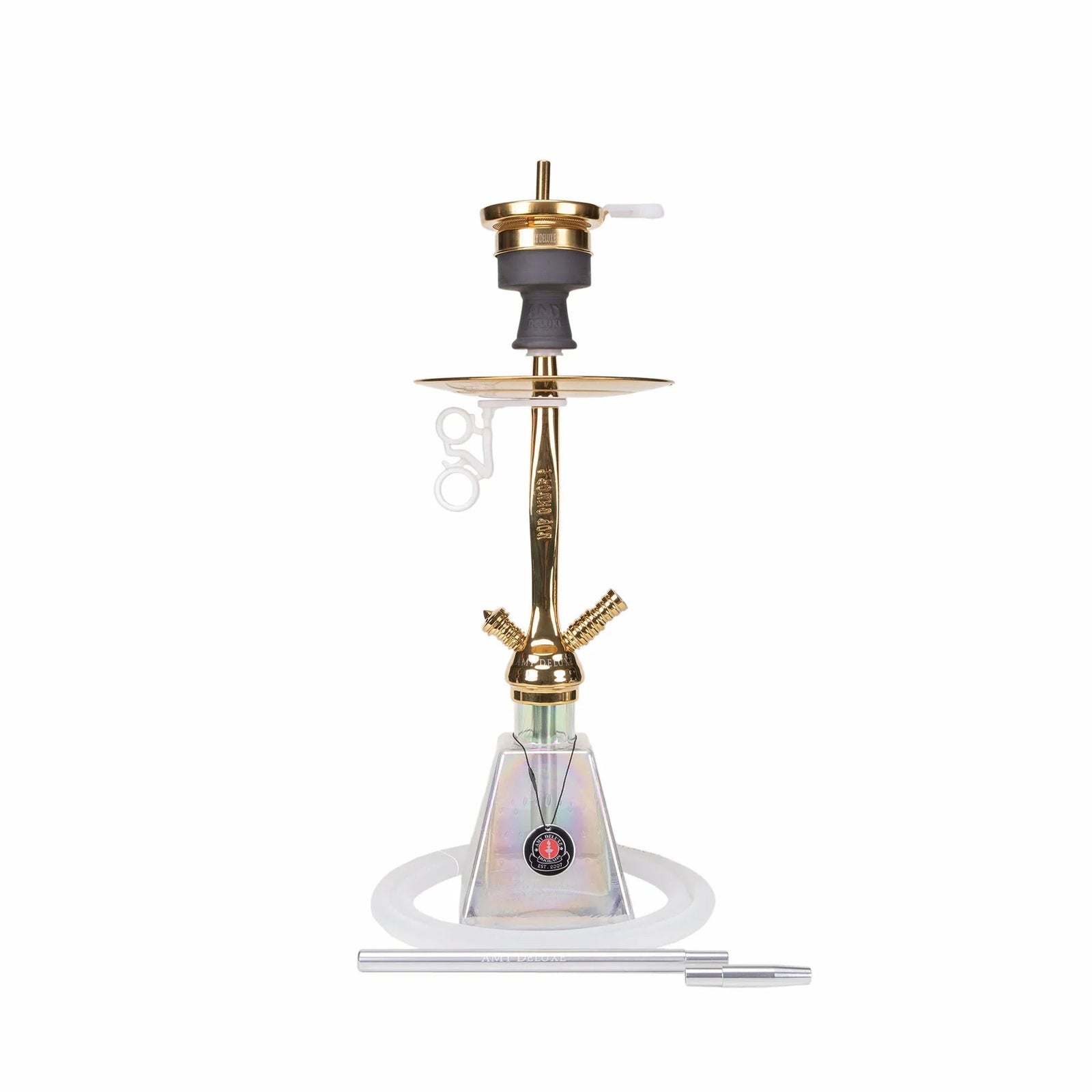 Amy Deluxe 038 I Need You gouden waterpijp transparante vaas - shisha 43 cm overzicht