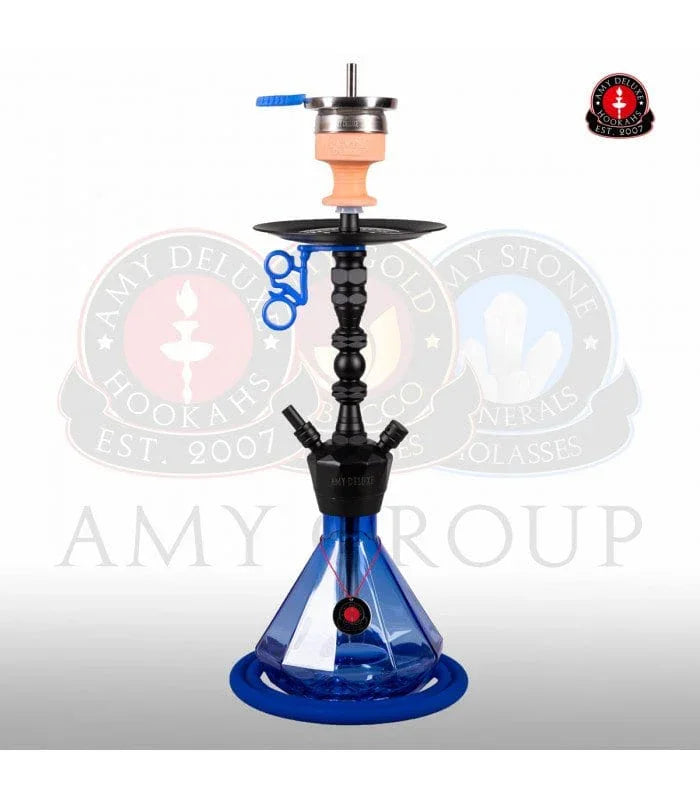 Amy Deluxe 062 zwarte rookkolom met blauwe glazen vaas - complete waterpijp set van Amy Deluxe