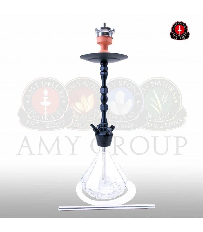 Amy Deluxe 063 Alu Diamond shisha detailfoto met kolenschaal, tang en siliconen slang