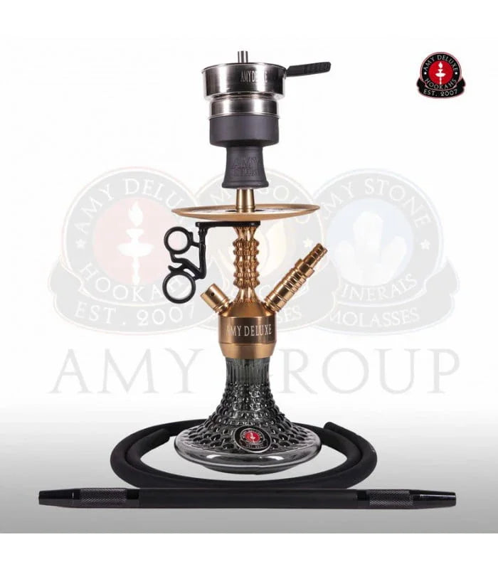 Amy Deluxe 072.03 Antique Berry Mini Goud Zwart - stijlvolle mini waterpijp met aluminium kolom