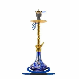 Amy Deluxe 073.01 waterpijp in goud en blauw - complete shisha set van glas en roestvrij staal met klik-systeem