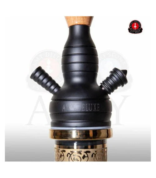Amy Deluxe 087.01 Tradi shisha volledig opgebouwd - vooraanzicht met glazen vaas en siliconenslang