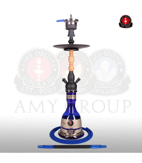 Amy Deluxe 087.01 Tradi waterpijp in blauw - traditionele shisha van 79 cm met messing rookzuil en houten bekleding