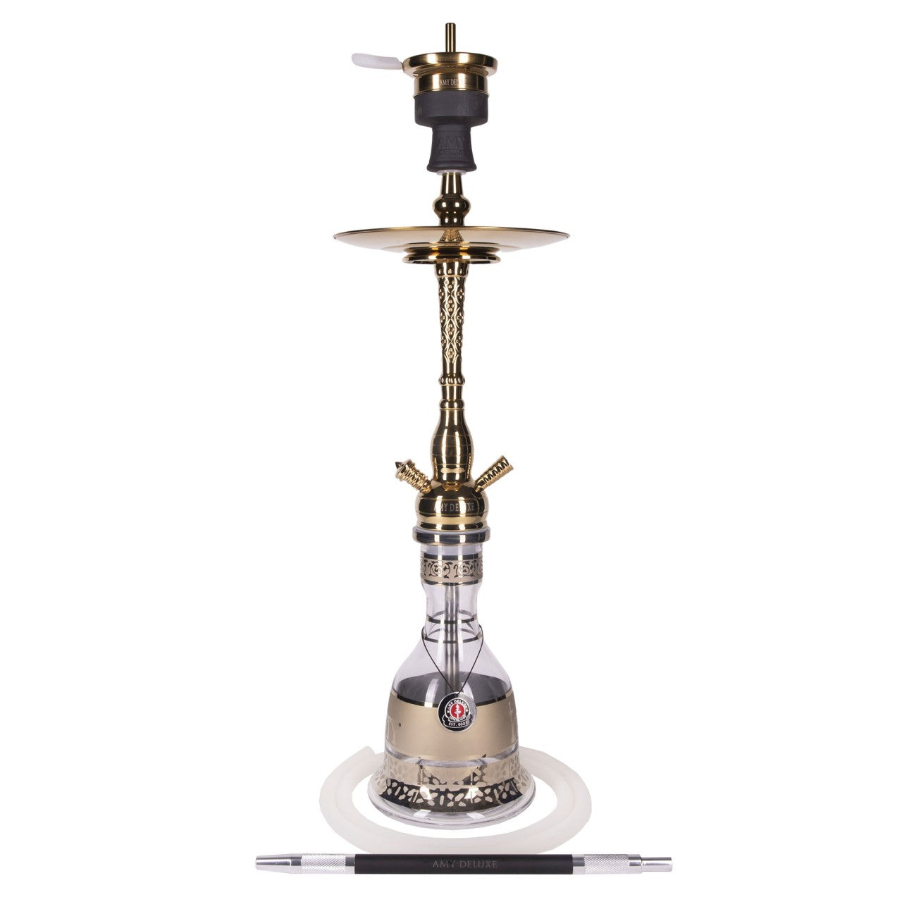 Amy Deluxe 091.01 Goud waterpijp complete set met kristalglas vaas en gouden rookkolom
