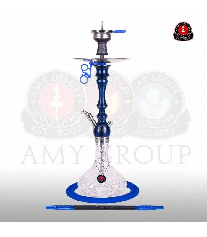 Amy Deluxe 101.02 blauw complete waterpijp set met glazen vaas, roestvrij stalen kolom en siliconenslang