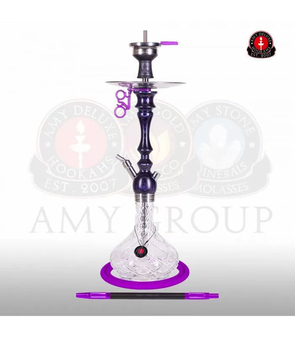 Amy Deluxe 101.02 Paars complete shisha set met paarse glazen bowl, siliconenslang en diffuser