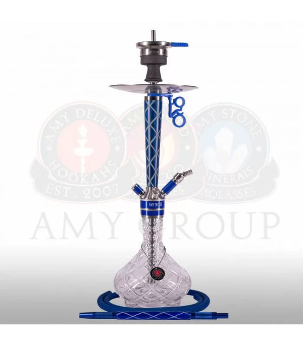 Amy Deluxe 102.01 Blauw waterpijp van 65 cm met roestvrij stalen schacht, blauwe glazen vaas en siliconenslang