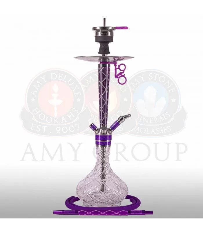 Amy Deluxe 102.01 Paars waterpijp met paarse glasbasis, roestvrij stalen schacht en siliconenslang