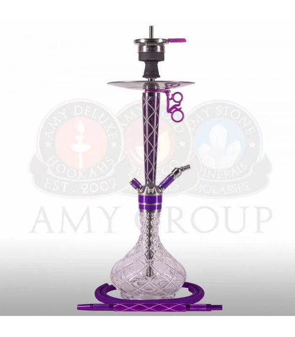 Amy Deluxe 102.01 Paars waterpijp met paarse glasbasis, roestvrij stalen schacht en siliconenslang
