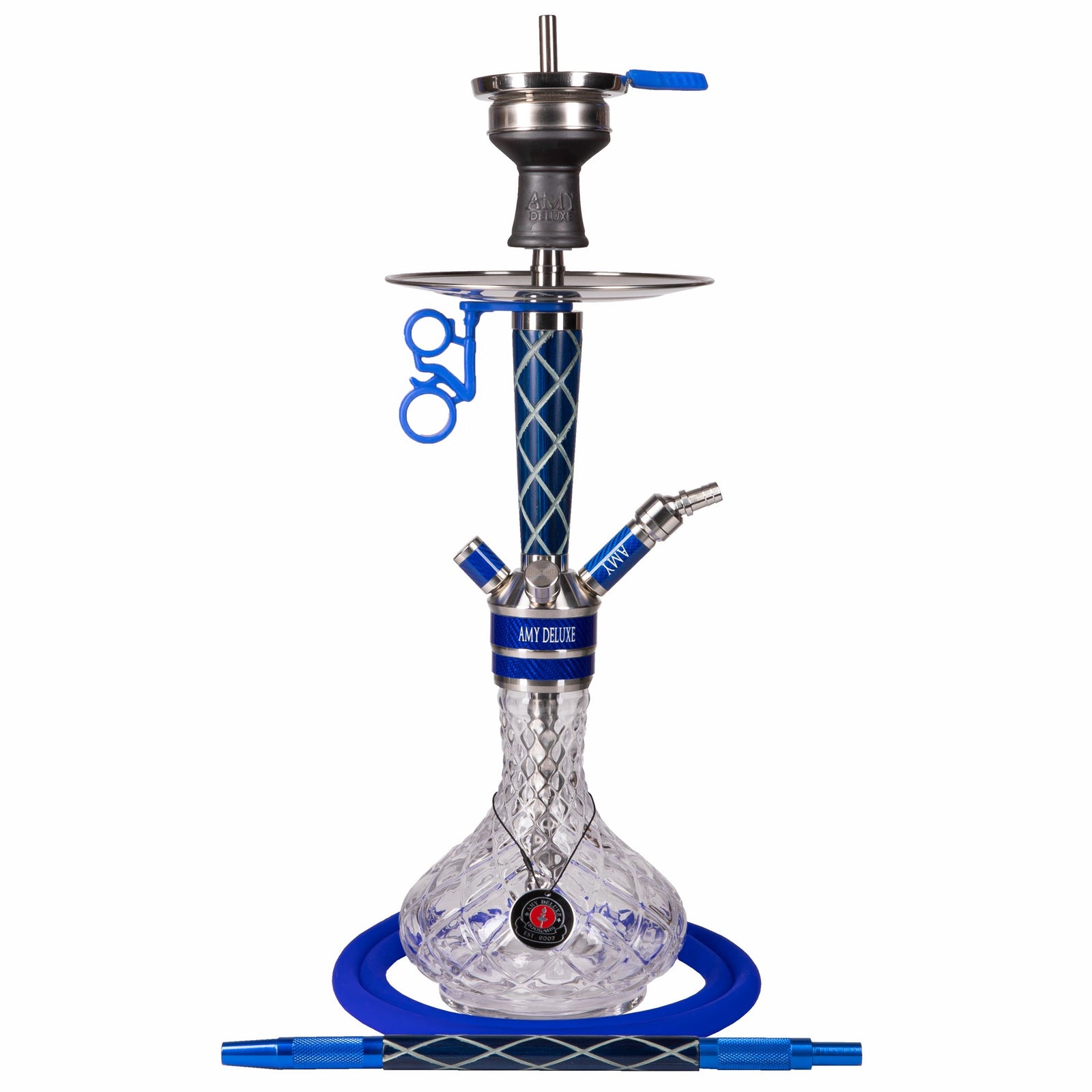 Amy Deluxe 102.02 Blauw complete waterpijp set met glazen vaas, siliconenslang en Hot Screen systeem