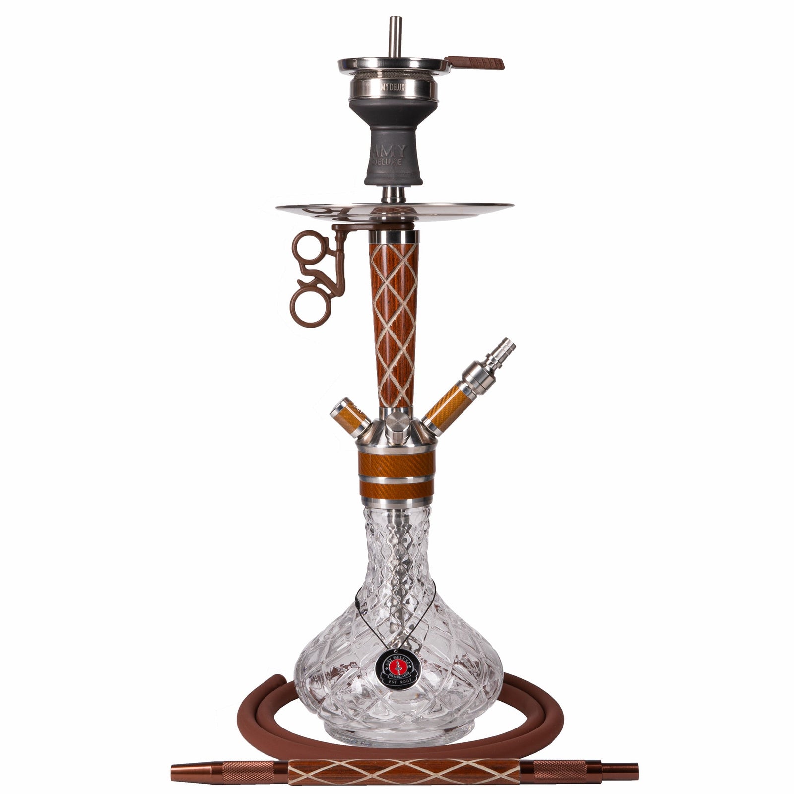 Amy Deluxe 102.02 Bruin complete shisha set met bruine glazen waterpijp vaas en roestvrij stalen rookkolom