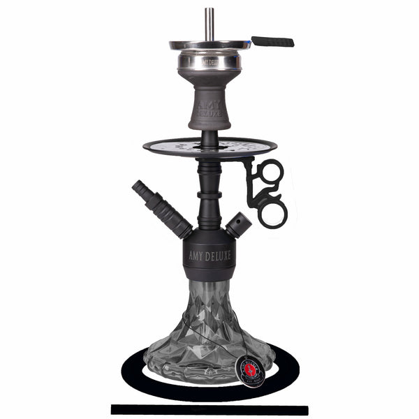 Amy Deluxe 107.03 Zwart complete shisha set met glazen vaas, rookkolom en siliconenslang