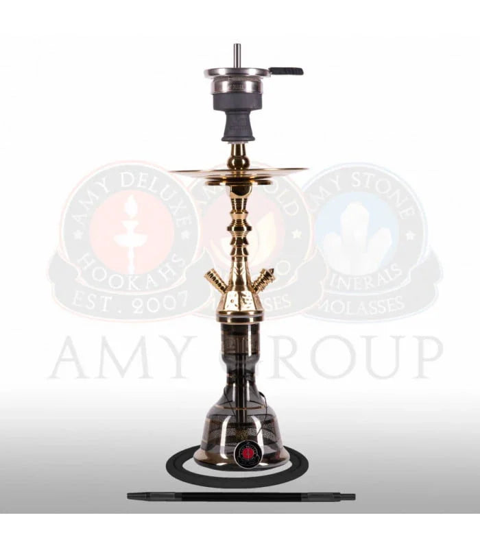Amy Deluxe 108.02 Mini Mutina shisha in mat zwart met bladgoud glazen vaas - Oriental serie waterpijp 62 cm