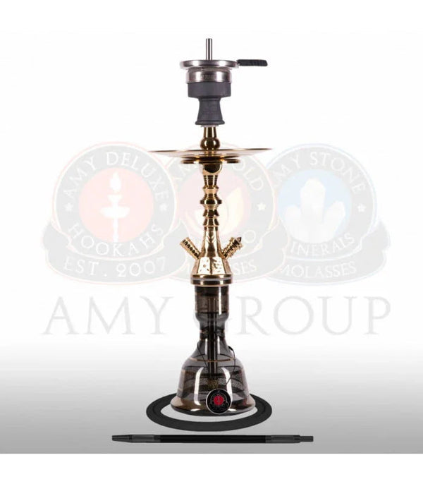 Amy Deluxe 108.02 Mini Mutina shisha in mat zwart met bladgoud glazen vaas - Oriental serie waterpijp 62 cm