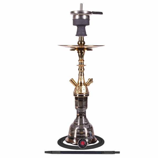 Amy Deluxe 109.02 Mini Hayil messing shisha 61 cm met bladgoud glazen waterpijp vaas, vooraanzicht