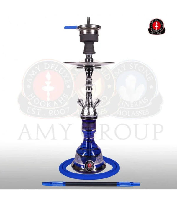 Amy Deluxe 109.02 Mini Hayil shisha in blauw met bladgouden waterpijp vaas en aluminium steel