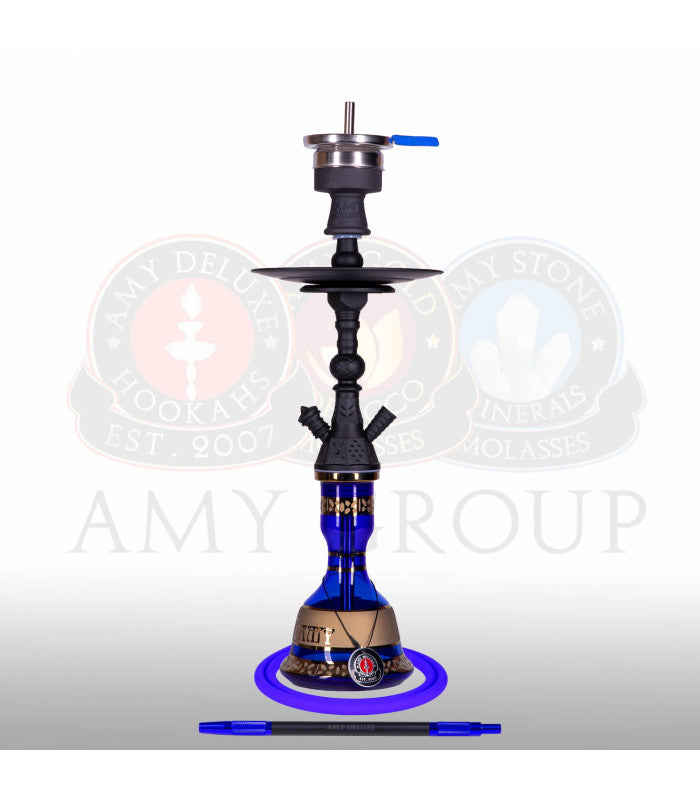 Amy Deluxe 110.02 Mini Harfi Blauw shisha met matte zwarte kolom en blauwe glazen vaas
