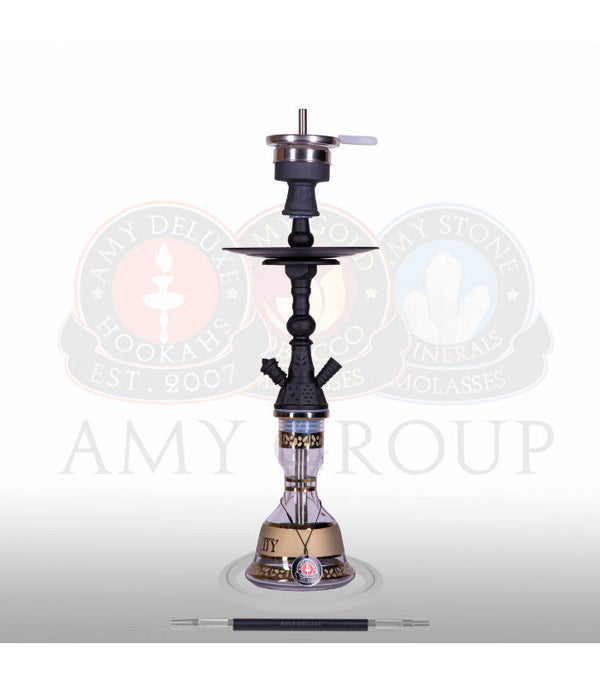 Amy Deluxe 110.02 Mini Harfi Clear transparante waterpijp met matte zwarte messing kolom, zijaanzicht volledig product