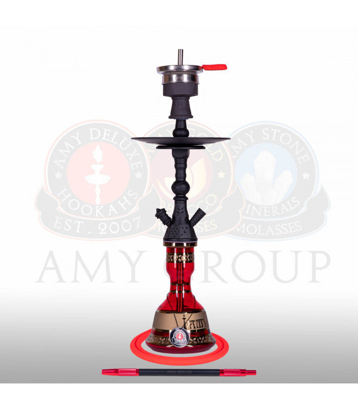 Amy Deluxe 110.02 Mini Harfi Rood - complete waterpijp set met matte zwarte kolom en bladgoudglas vaas