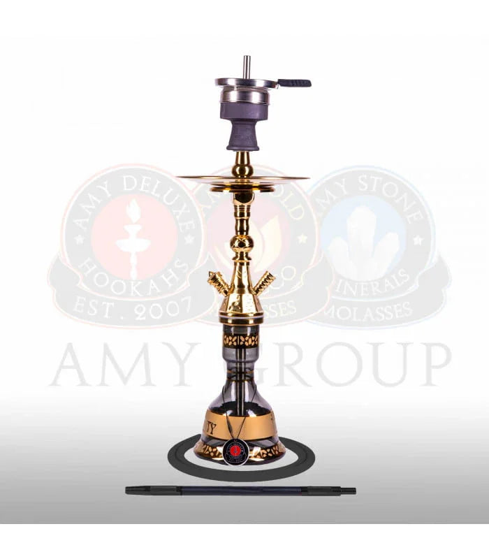 Amy Deluxe 110.02 Mini Harfi waterpijp goud zwart met bladgouden vaas en RVS kolom