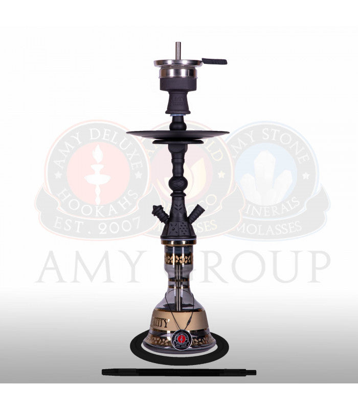 Amy Deluxe 110.02 Mini Harfi Zwart - matte shisha waterpijp met bladgoud glazen vaas, volledig aanzicht