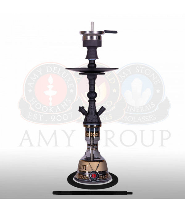 Amy Deluxe 110.02 Mini Harfi Zwart - matte shisha waterpijp met bladgoud glazen vaas, volledig aanzicht