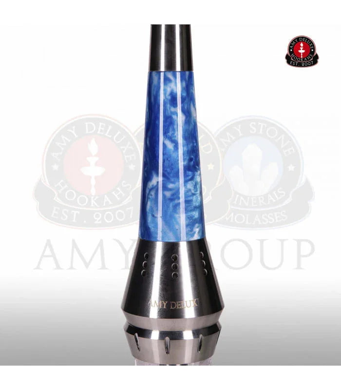 Amy Deluxe 1200 Galactic Steel S blauwe kolom close-up roestvrij staal