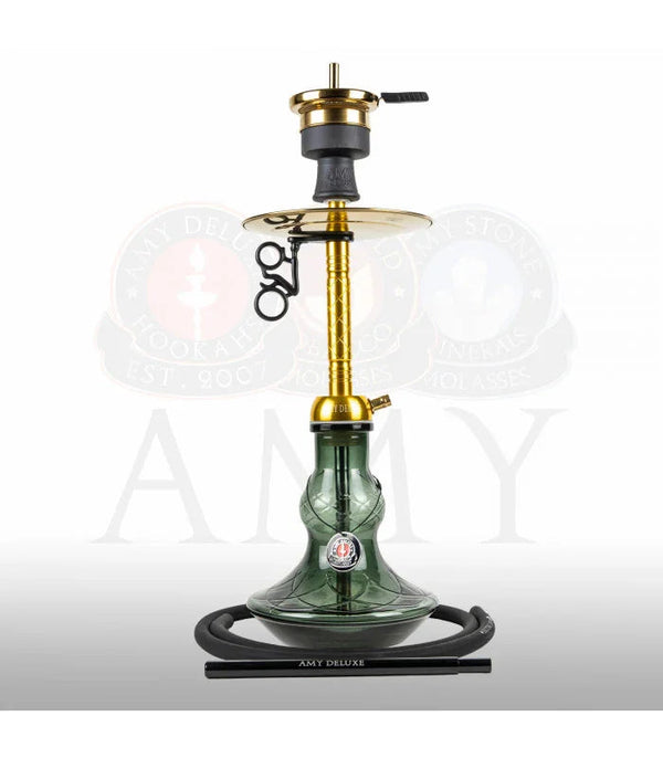 Amy Deluxe 122.02 waterpijp in goud en zwart, complete shisha set met zwarte glazen vaas en goudkleurige RVS rookkolom