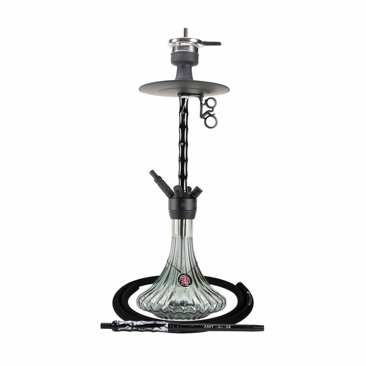 Amy Deluxe 123.01 Alu Dervish waterpijp 68 cm met glazen vaas en aluminium-acryl rookkolom - vooraanzicht