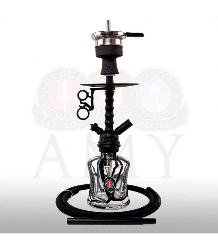AMY Deluxe 124.03 Black matzwarte waterpijp van 70 cm met zwarte glazen vaas en RVS rookkolom