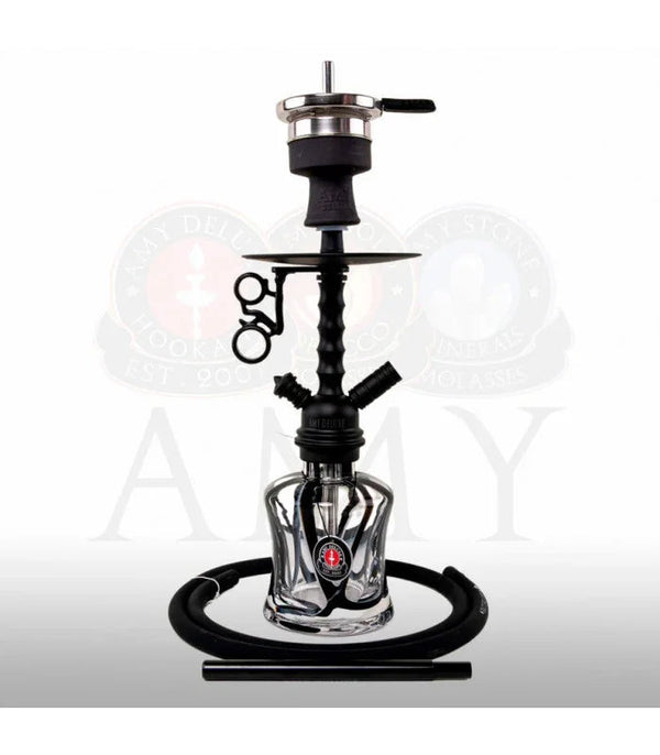 AMY Deluxe 124.03 Black matzwarte waterpijp van 70 cm met zwarte glazen vaas en RVS rookkolom