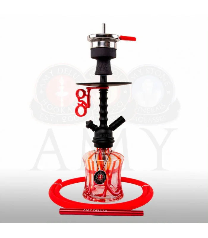 Amy Deluxe 124.03 shisha van opzij gezien - aluminium rookkolom met glazen vaas en kliksysteem