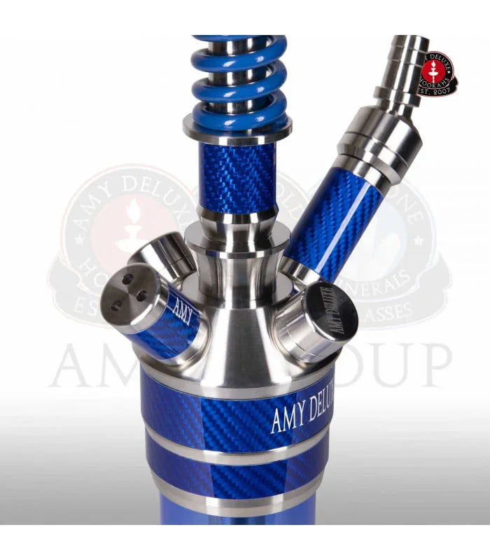 Amy Deluxe Carbonica Gear S shisha bovenaanzicht tabakskop en hotscreen