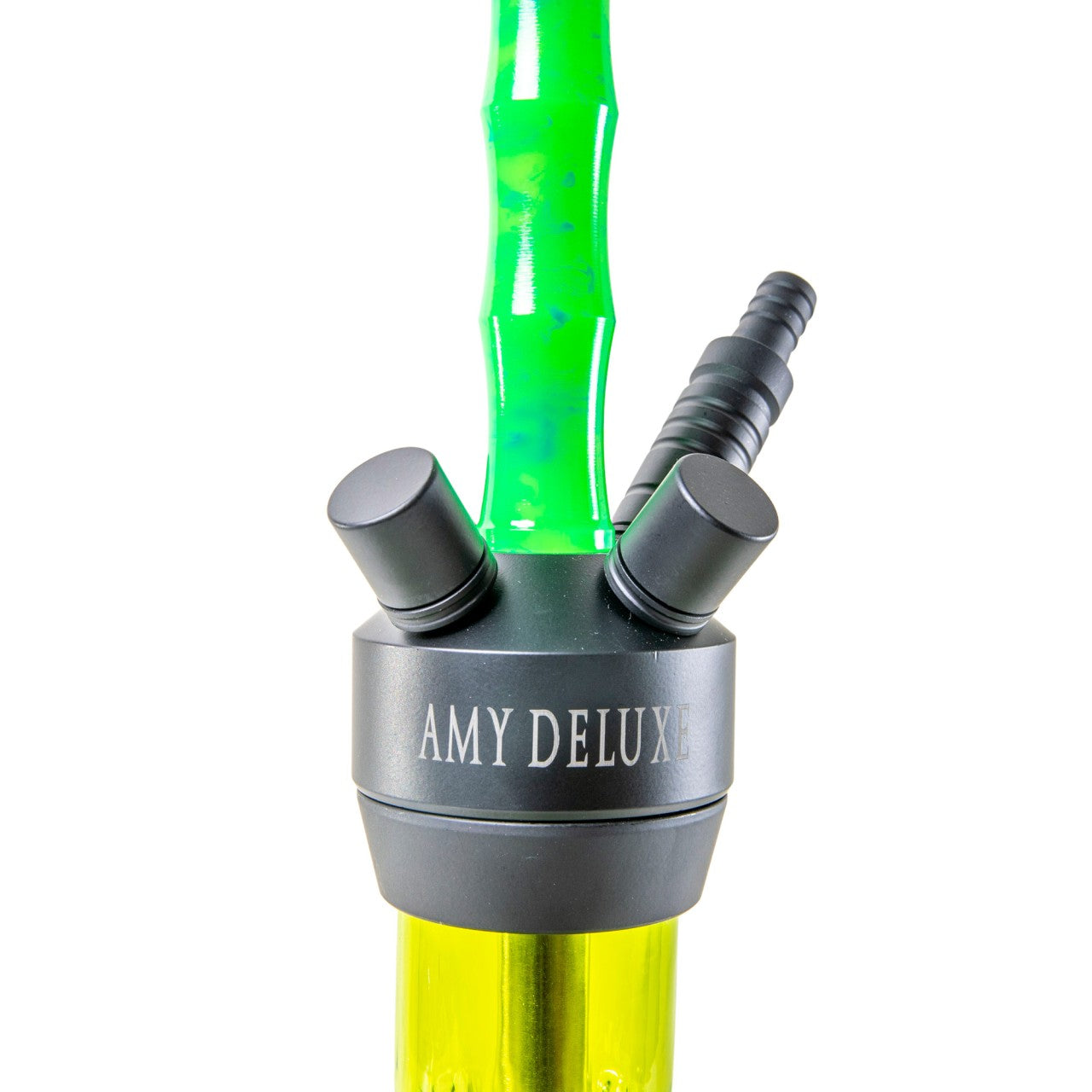 Amy Deluxe Dervish shisha detail rookkolom en vier slangaansluitingen - zij-aanzicht
