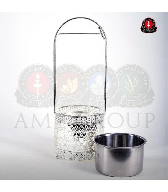 Amy Deluxe Kolendrager Zilver detailfoto - waterpijp kolendrager zilver roestvrij staal