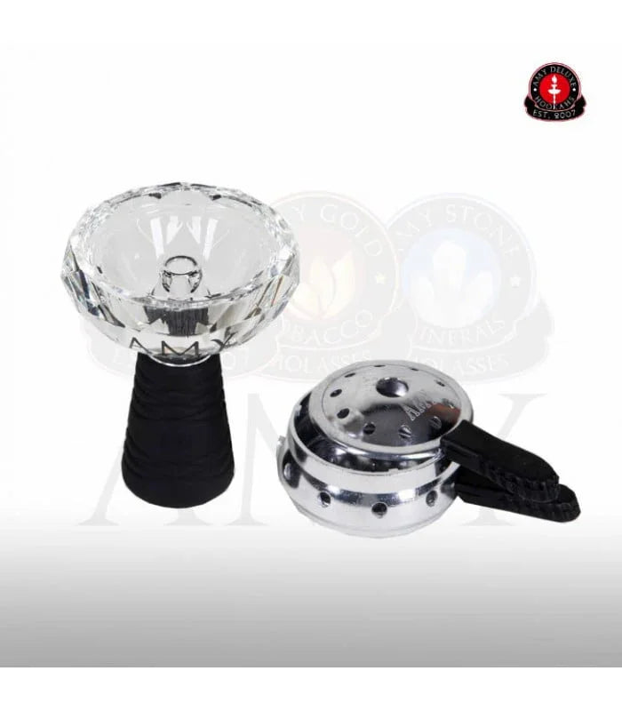 Amy Deluxe Kristal glazen waterpijp tabakskop met siliconen voet en metalen Smoke Box