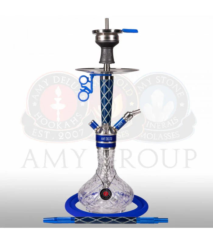 Amy Deluxe Little X-Ray shisha van opzij met houten omhulsel en glazen vaas