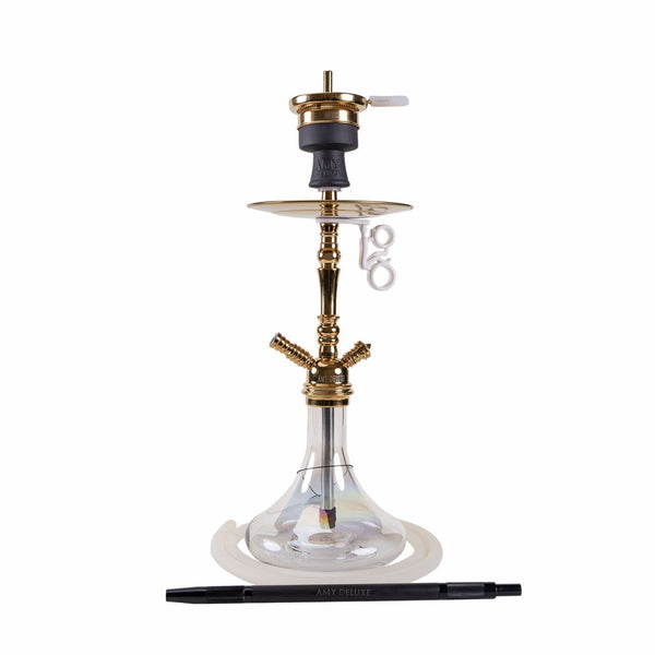 Amy Deluxe Middle Globe R 056 Goud waterpijp van 60cm met doorzichtige glazen vaas en gouden messing rookkolom