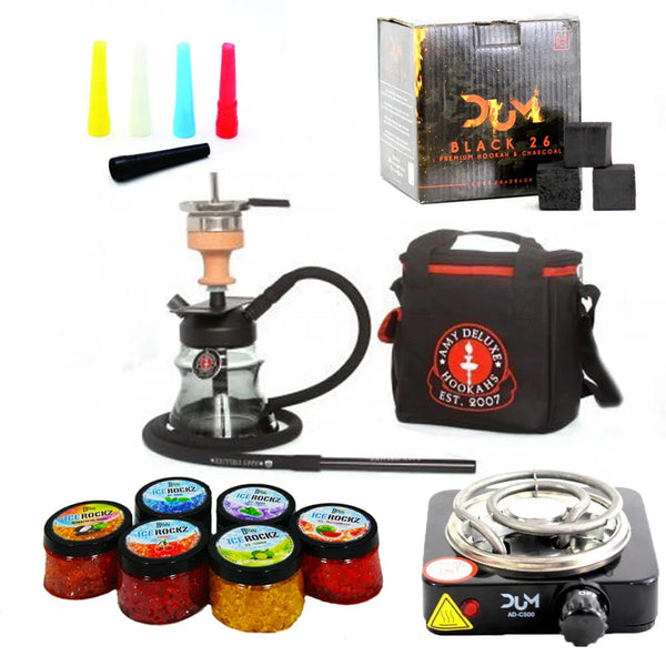 Amy Deluxe Mizori 094.03 shisha travel set compleet met waterpijp en kolenbrander