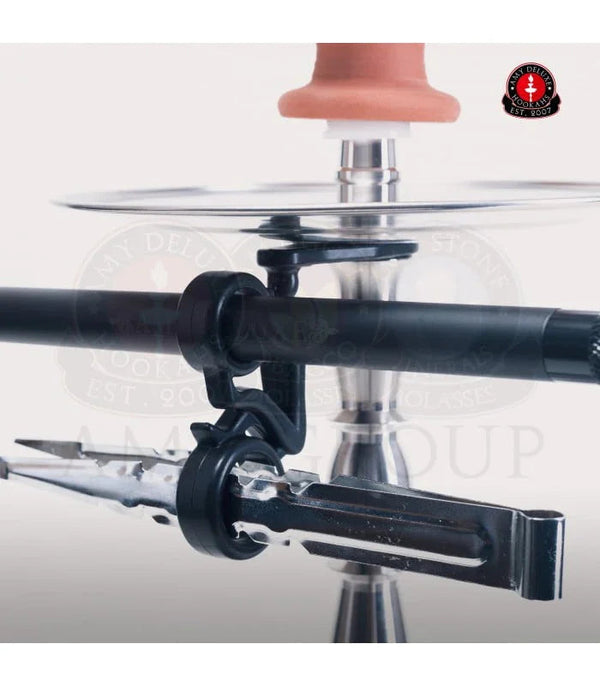 Amy Deluxe Mondstuk Houder zwart kunststof met drie rubberen openingen voor shisha mondstukken, bovenaanzicht