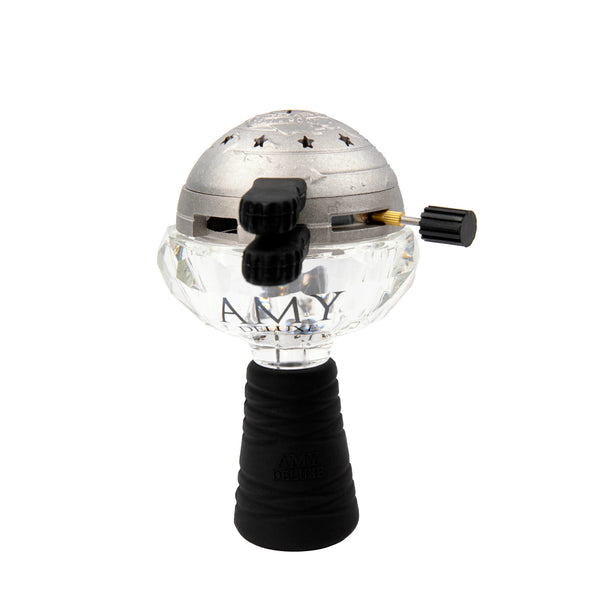 Amy Deluxe New Age Globe Set glazen waterpijp kop in brons - zijaanzicht met kolenbox