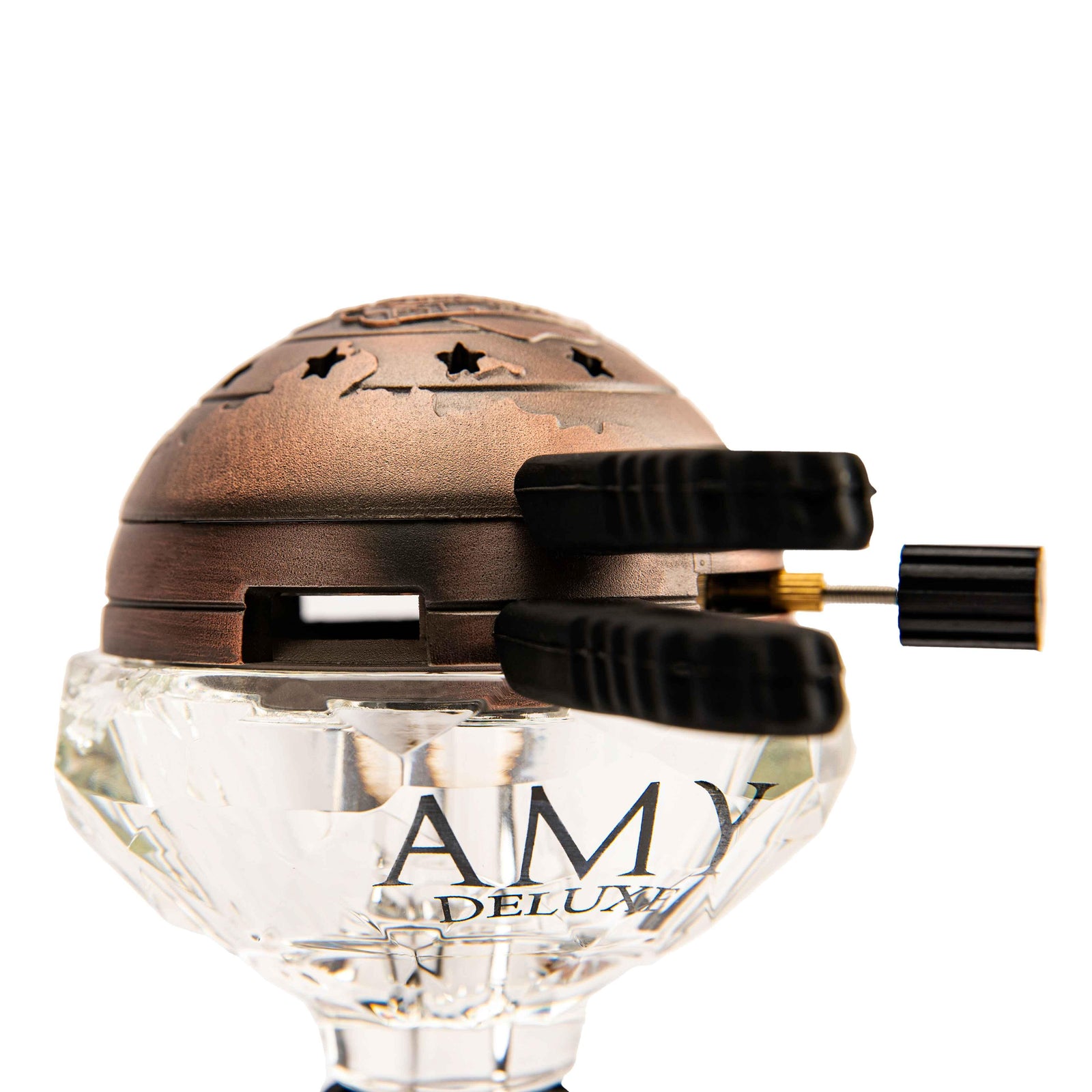 Amy Deluxe New Age Globe Set shisha kop brons - bovenaanzicht met sluitfunctie kolenbox